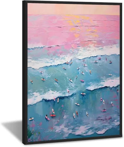 Vista 11 de Póster de surf oceánico azul de los años 90, arte de pared de verano y playa, surfista costero, hombres, deportes extremos de agua, impresiones