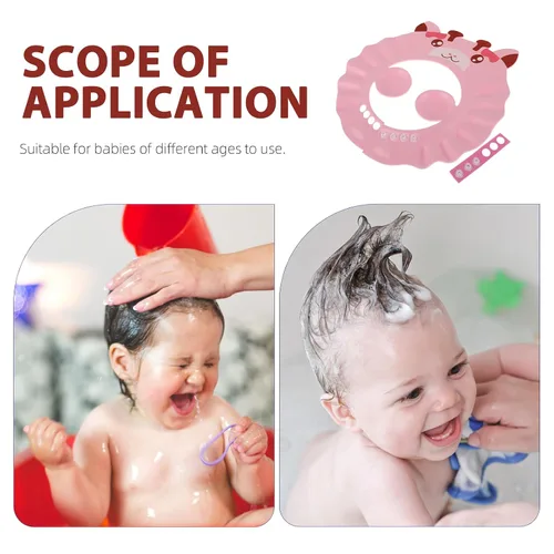 Vista 2 de Gorro de ducha para bebé para lavar el cabello, sombrero de champú hipopótamo ajustable para niños pequeños con orejeras, escudo impermeable