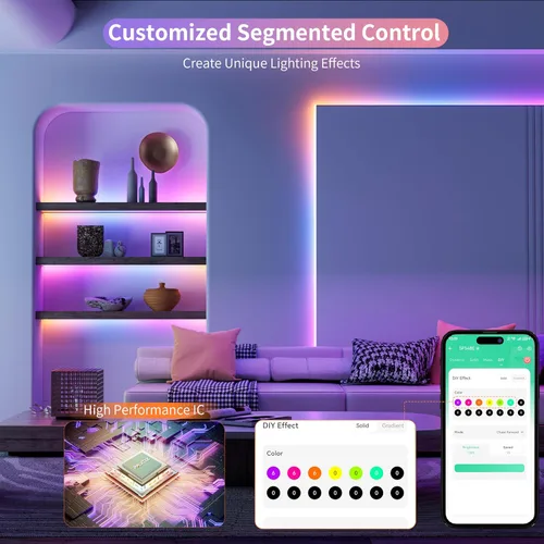 Vista 2 de PAUTIX Tira de luces LED RGB Smart IC COB, 6.56 pies/6.6 ft direccionable con certificación UL de 24 V, cinta flexible de color multicolor, funciona