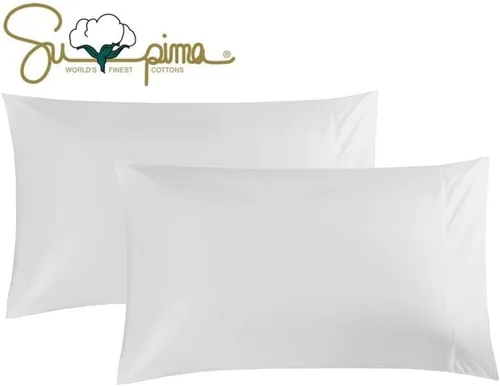 Vista 11 de Juego de 2 fundas de almohada 100 % algodón Supima de 600 hilos tamaño Queen, fundas de almohada de hotel de lujo, tejido de satén suave y sedoso