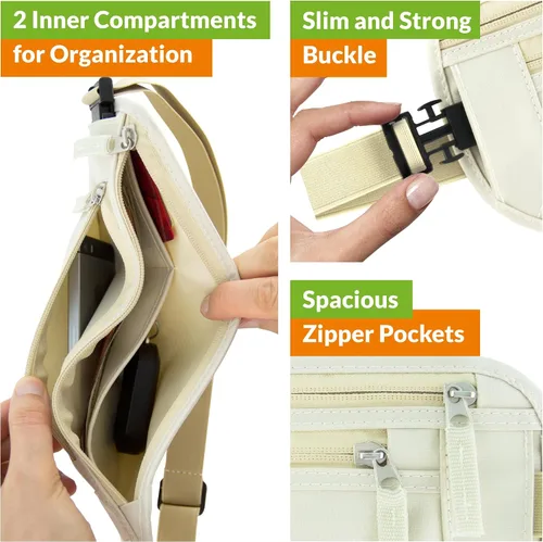 Vista 3 de Boxiki Travel - Cinturón de dinero para viajes para hombres y mujeres oculto, cinturón de dinero con bloqueo RFID y bolsa de cintura segura