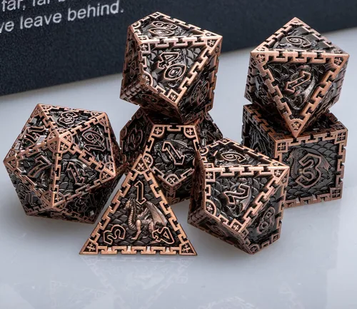 Vista 5 de ARUOHHA DND - Juego de dados de metal con caja de regalo, juego de rol, juego de 6 caras de poliedros para juegos de mesa RPG, dados D y D D20 D12