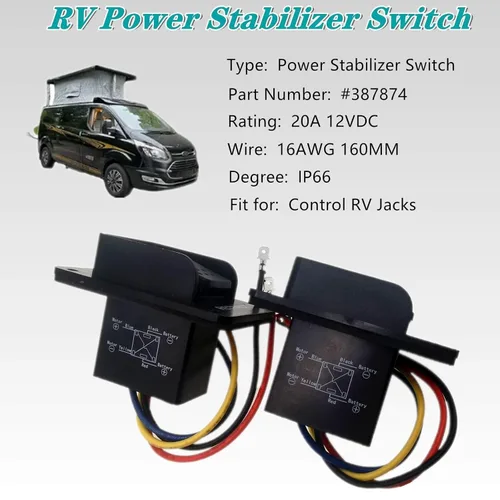 Vista 2 de 2 interruptores estabilizadores de potencia RV 387874, repuesto para componentes de remolque Lippert 12V Extender Retract para gatos estabilizadores