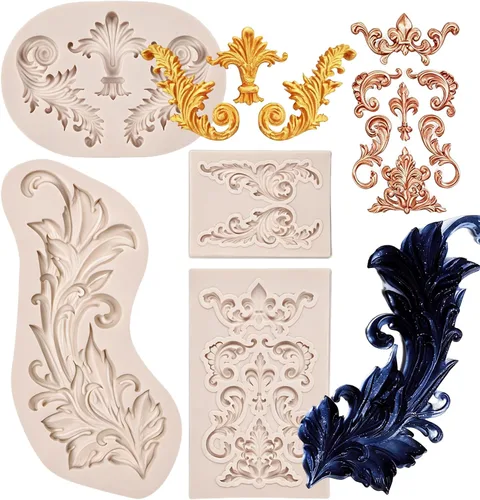 Vista 11 de Moldes de silicona de plumas para fondant barroco, paquete de 3 moldes de 3 paquetes de moldes barrocos ZH382