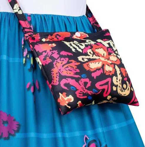 Vista 6 de Encanto Mirabel Isabella - Vestido de disfraz para niñas, cumpleaños, Halloween, con accesorios, Azul, verde