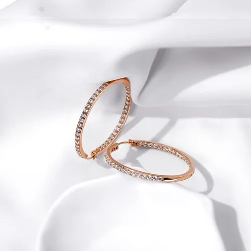 Vista 4 de Tienda Collection Platinum or Gold Plated Sterling Silver Inside-Out Hoop Earrings made with Infinite Elements Zirconia