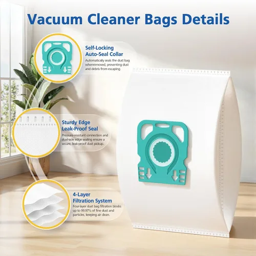 Vista 3 de Paquete de 12 bolsas de vacío para aspiradora HyClean Air TU compatibles con aspiradoras Miele Guard L1 y S1, con 4 filtros de escape AirClean y 4