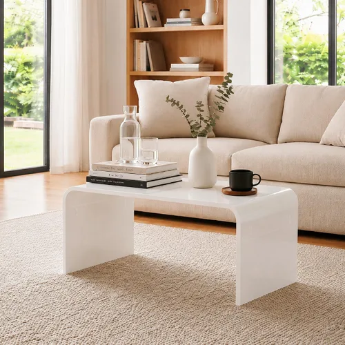Vista 9 de MESAILUP Mesa de Centro Rectangular de Acrílico Transparente Premium de 32 Pulgadas para Sala de Estar, Mesa Baja de Cascada Transparente