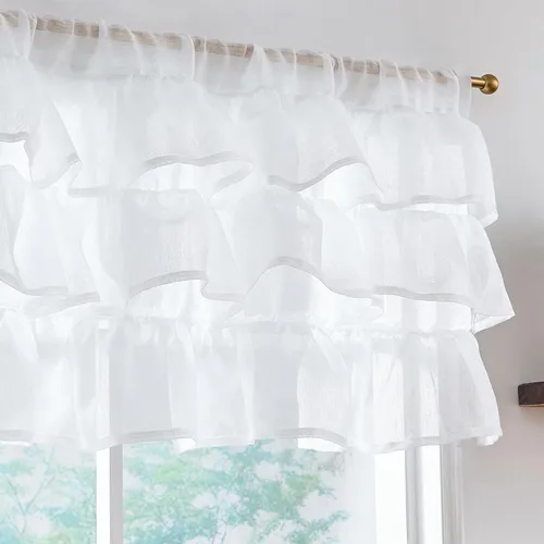 Vista 18 de Jinchan - Cenefa con volantes para cocina, cenefa de lino arrugado y cruzado, estilo shabby chic de casa de campo y cabaña, para sala de estar