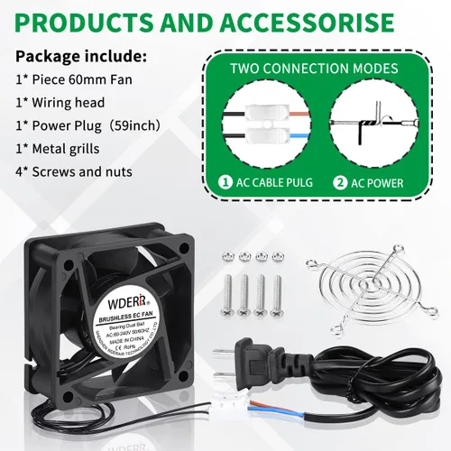 Vista 6 de EC 2.362 in x 0.984 in Mini Muffin Fan Axial AC 110v 120v 220v 240v Doble Bola para DIY Pequeño Equipo Electrónico Enfriamiento Puertas Ventilación