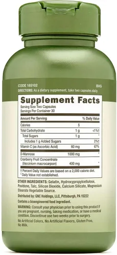 Vista 2 de GNC Herbal Plus Cranberry D-Manosa, 60 cápsulas