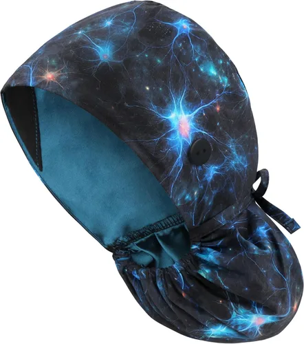 Vista 17 de Gorra médica con forro de satén con bolsillo para cola de caballo, gorro de enfermera médica de algodón con banda elástica para el sudor