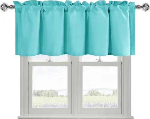 Vista 34 de DWCN Cortinas de Cenefa para Sala de Estar, Cocina, Baño/Sótano - Aqua Sólido, 1 Panel, 42 x 12 Pulgadas, Oscurecimiento de Habitación Solid Short