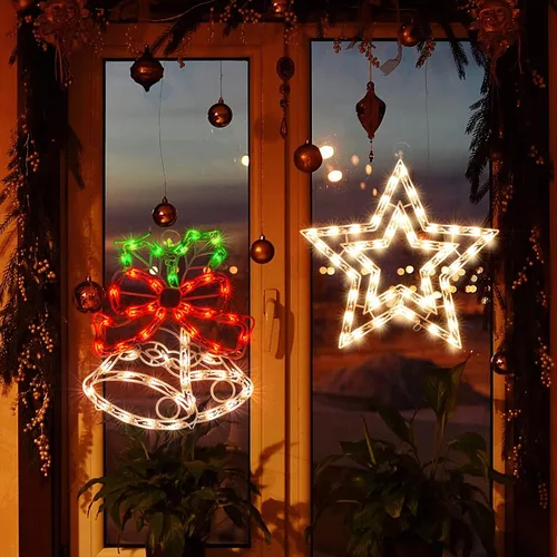 Vista 3 de Paquete de 2 Luces de Ventana de Navidad Iluminadas, Luces de Silueta de Ventana de Navidad, Lámpara de Señal de Doble Cara para Decoración de Pared