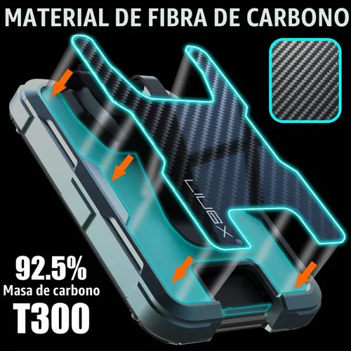 Vista 2 de LIUGX Portatarjetas de aluminio con caja de regalo, fibra de carbono, clip