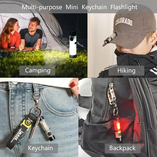 Vista 3 de Paquete de 3 mini linterna recargable EDC con llavero de 300 lúmenes, USB C recargable, luz de flash, mini llavero portátil compacto con clip
