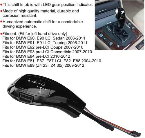 Vista 2 de Qii lu - Pomo de palanca de cambios LED – Kit de cambio de palanca de cambios LED automático LHD para E90 E92 E84 E89 para estilo F30 (negro)