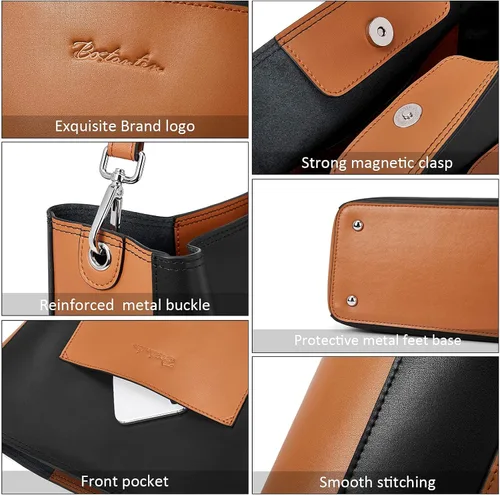 Vista 2 de BOSTANTEN Bolsos para mujer de cuero diseñador Hobo Tote Bolsos hombro cubo Crossbody Bolsas y mujeres Cartera de cuero RFID bloqueo pequeño