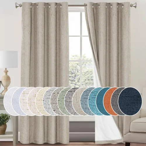 Vista 85 de Cortinas con textura de lino 100% opacas de 64 pulgadas de largo, juego de 2 paneles de cortinas de lino opacas con forro aislante térmico que Arena