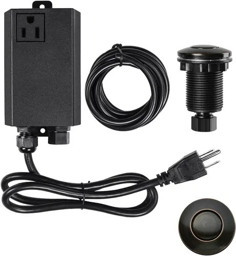 Vista 17 de Kit de interruptor de aire para eliminación de basura, doble salida, desagüe de fregadero, acero inoxidable negro, botón de encendido/apagado, pieza