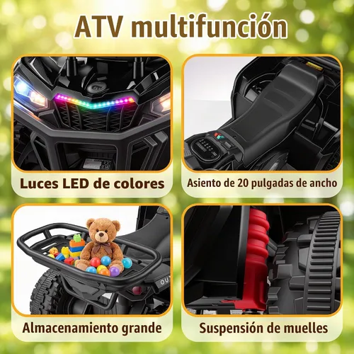 Vista 2 de Hikole 24V ATV 4 ruedas para niños 3-6, paseo eléctrico Quad, ruedas Negro