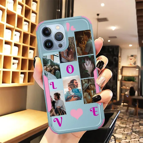 Vista 6 de Personalize Photo Case for iPhone 13 Pro Max Phone Love 7 Collage Pattern - Imagen personalizada en duro/suave/borde parachoques 3 híbrido