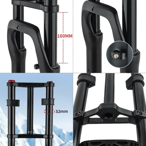 Vista 5 de Snow Beach Bike Suspension Tenedor de 20 pulgadas 4.0 Neumáticos Fat Air Forks Travel 5.512 in, 1-1/8inch Steerer Bike Horquillas Spread 5.315 in