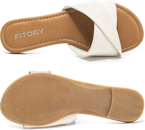 Vista 4 de FITORY Sandalias planas para mujer con pantuflas de cuero suave para verano, tallas 6-11