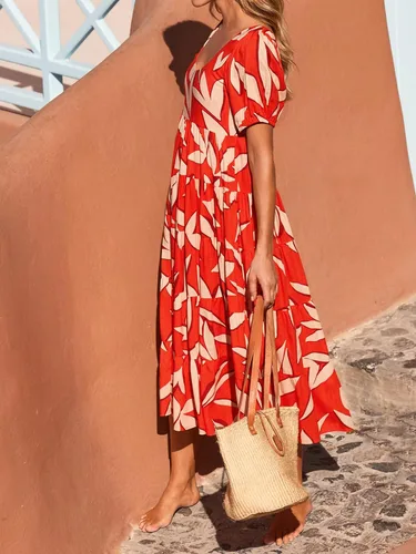 Vista 7 de PRETTYGARDEN Vestidos de verano para mujer, manga abombada, floral, casual, vestidos de verano fruncidos, sin espalda, para playa, vestido largo