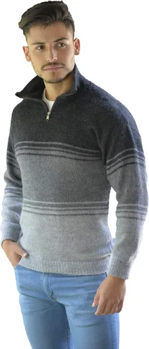 Vista 6 de Suéter de alpaca Gamboa para hombre, lana ligera y suave, de cuello redondo, tejido a mano, suéteres de otoño e invierno Azul