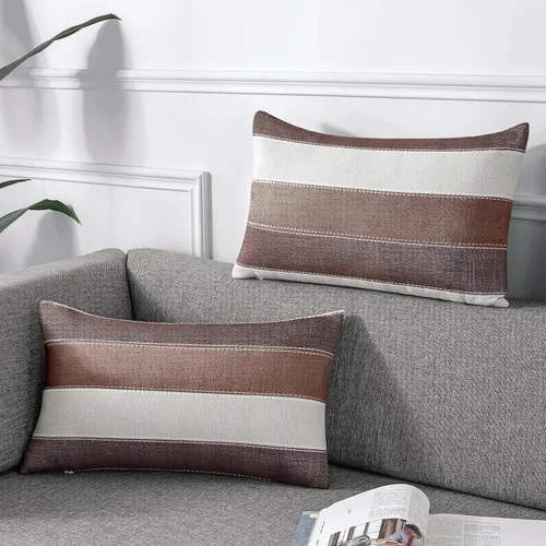 Vista 25 de AmHoo - Juego de 2 fundas de almohada decorativas para casa de campo, a rayas y a cuadros, juego de fundas de almohada de algodón y lino para sofá
