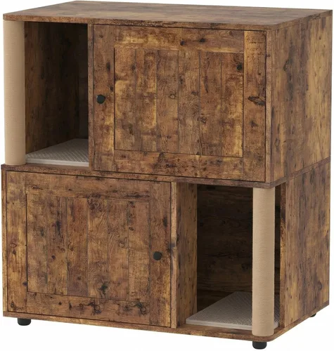 Vista 12 de CABIHOME Caja de arena doble para gatos con poste rascador, armario oculto 2 en 1 con tapete de arena, caja de arena grande para 2 gatos, color negro