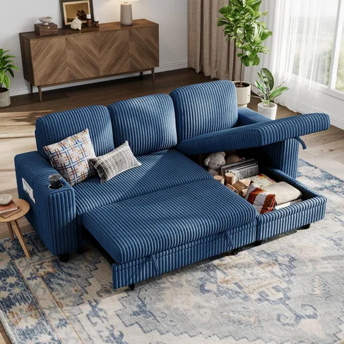 Vista 44 de LINSY HOME Sofá Loveseat con Almacenamiento - Cómodo Sofá de Pana Suave de 2 Plazas con Carga USB y Portavasos, Loveseat de Asiento Profundo