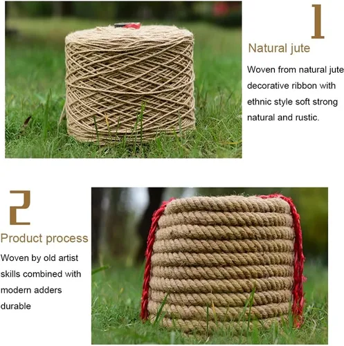 Vista 4 de Cuerda de cáñamo 100% natural de yute cuerda de cáñamo fuerte para manualidades, jardinería, hamaca, decoración, cuerda duradera de 0.236 in, 0.315
