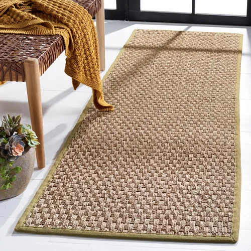 Vista 147 de SAFAVIEH Natural Fiber Collection NF114A - Alfombra de pasillo de hierba marina con patrón de tejido de cesta y borde, de 2 pies 6 pulgadas x 16