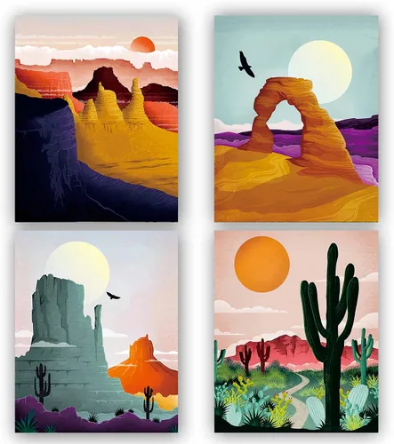 Vista 8 de TANXM 4 piezas de arte de pared de bosque a cuadros rojos y negros, impresiones de citas de aventuras salvajes con ciervo, oso lobo, decoración