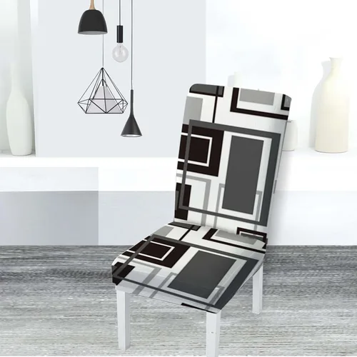 Vista 7 de MCALK Juego de 4 fundas para sillas de color gris abstracto y camino de mesa, fundas elásticas para sillas grises para cocina, protector de silla