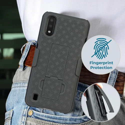 Vista 8 de Funda diseñada para Samsung Galaxy A01 con funda de clip para cinturón Combo de funda resistente y funda protectora para teléfono con textura