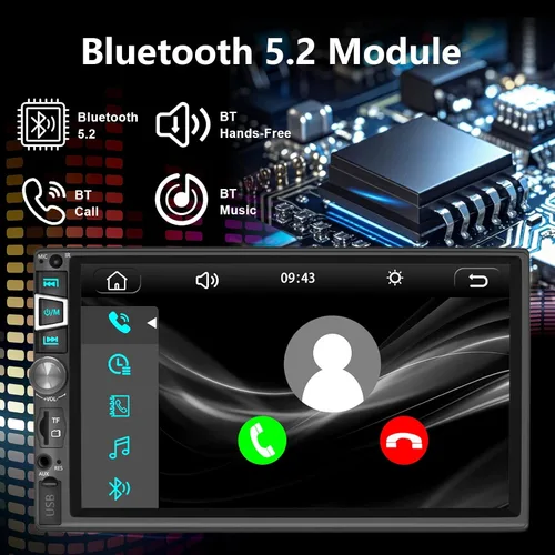 Vista 5 de Estéreo de auto de doble DIN compatible con Carplay inalámbrico y Android Auto y Mirror Link, pantalla táctil HD 1024 x 600 de 7 pulgadas