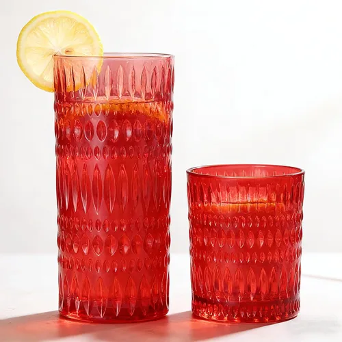 Vista 9 de Loivttvv Glassware - Juego de 8 vasos altos de 14 onzas y vasos de vidrio acanalado de 10 onzas, cristalería vintage para agua, jugo, cóctel