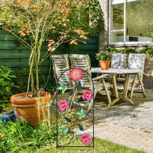 Vista 6 de YEAHOME Decoración de jardín para exteriores, estacas decorativas de colibrí de 33 pulgadas con flores rosas para decoración de jardín de primavera