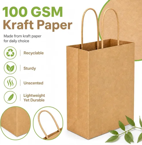 Vista 4 de MAQIHAN Bolsas pequeñas de papel kraft con asas – 15 bolsas pequeñas de papel de estraza marrón, bolsa de papel con caramelos, recuerdos de fiesta