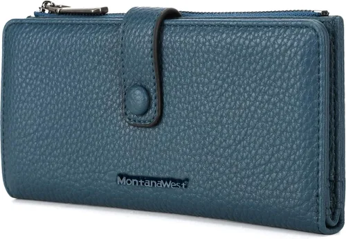 Vista 17 de Montana West Billetera pequeña para mujer, de piel auténtica, triple pliegue, tarjetero Rfid con cremallera y bolsillo para monedas, Un negro, Casual
