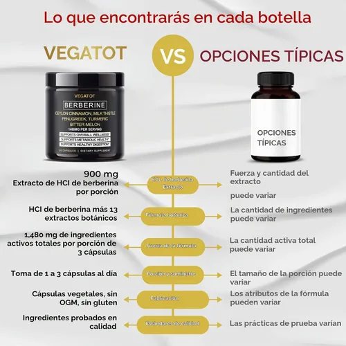 Vista 6 de VEGATOT Berberina 1480 mg Total 13 en 1 con Canela de Ceilán, 90 Cápsulas
