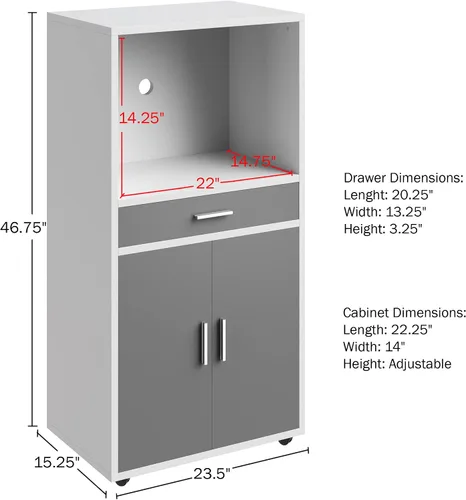 Vista 2 de Lavish Home - Soporte para microondas con cajón, armario de almacenamiento con puertas y ruedas de bloqueo, almacenamiento independiente de cocina