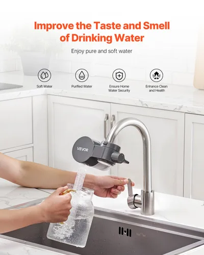 Vista 2 de VEVOR Filtro de agua de montaje en grifo, purificador de agua horizontal para grifo de fregadero, filtros de fibra de carbono, elimina el plomo