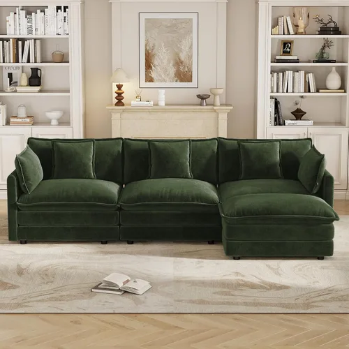 Vista 13 de Sofá modular de felpilla de 111.4 pulgadas, moderno juego de sofá de 3 asientos con asiento profundo, cómodo sofá nube con cojín de espuma doble