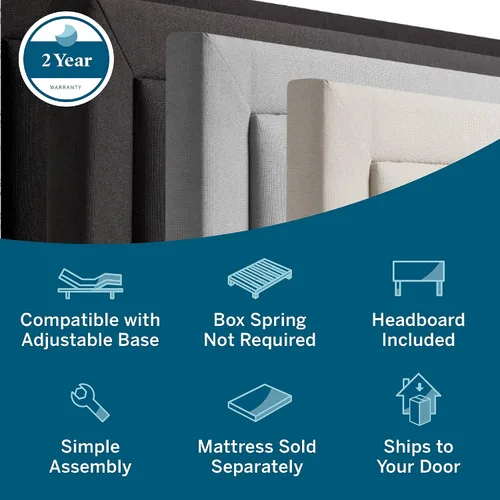 Vista 4 de Lucid - Cama de plataforma tapizada con cabecera de diamante con estructura de madera resistente, no requiere somier, King, carbón