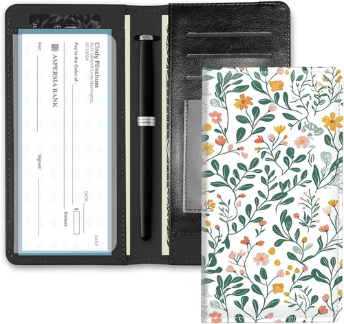 Vista 8 de RFID Blocking Checkbook Cover for Women & Men, Premium PU Leather Print Wallet for Duplicate Checks, Slim Organizer with Pen Holder, Credit Card