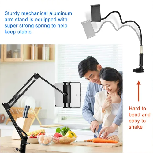 Vista 5 de Soporte para tablet ajustable, soporte plegable para cama, soporte universal flexible de aluminio para tableta con rotación de 360 grados
